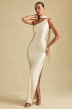 Asymmetric Scarf-Detail Maxi Dress in Ivory