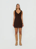 Natalis V Neck Mini Dress Chocolate