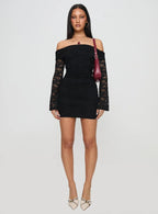 Fable Long Sleeve Off Shoulder Mini Dress Black