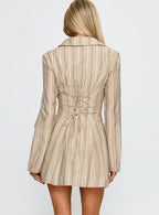 In Your Arms Long Sleeve Tie Back Mini Dress Brown Stripe