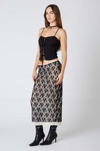 Lace Overlay Midi Skirt