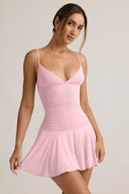 Modal Ruched A-Line Mini Dress in Baby Pink