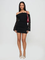 Fable Long Sleeve Off Shoulder Mini Dress Black