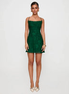 Celena Mini Dress Forest Green Burnout