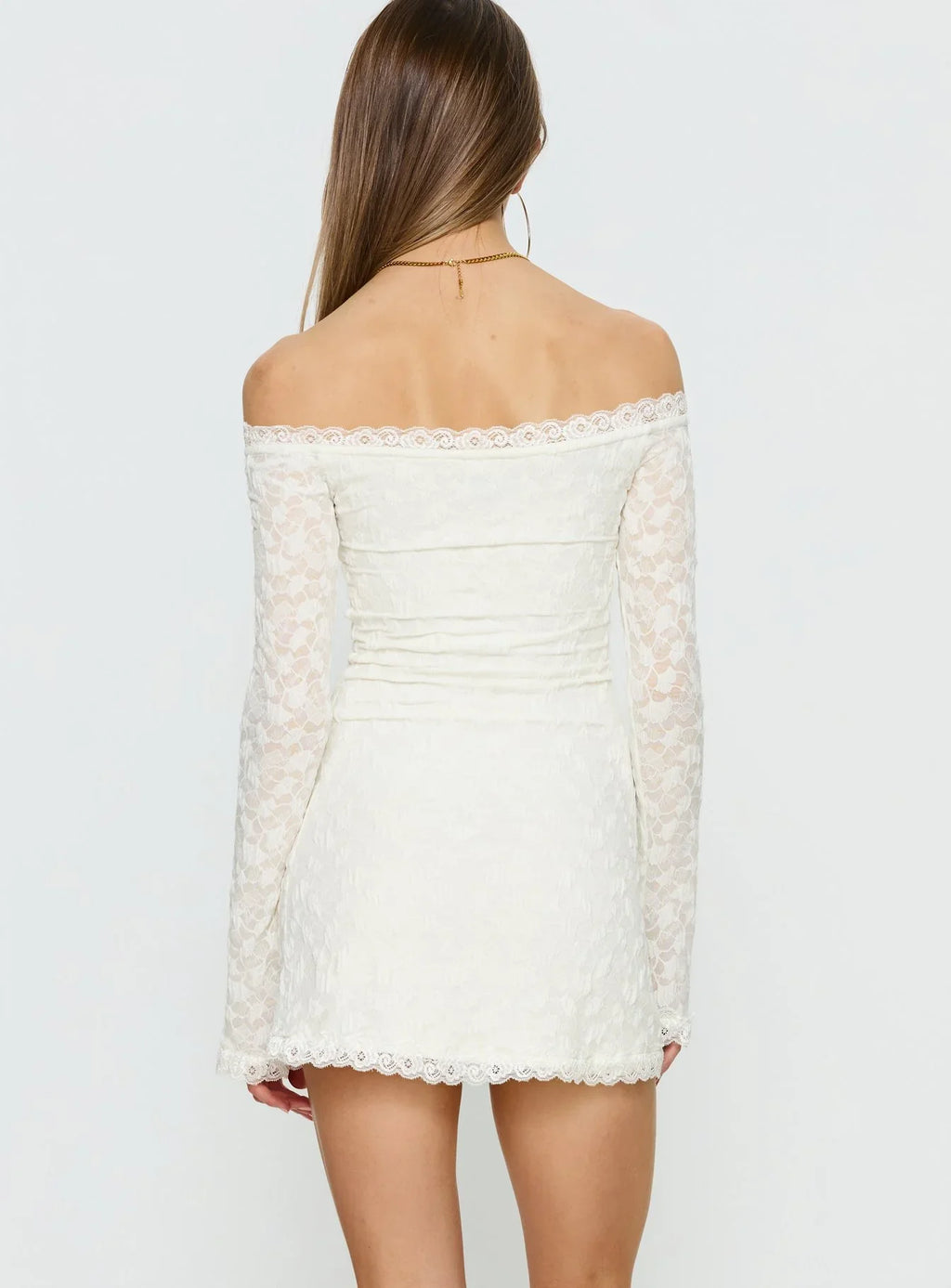 Avenues Long Sleeve Lace Mini Dress White