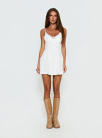 Bloomie Lace Godet Mini Dress White