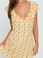 Just Me And You Frill Mini Dress Yellow Floral