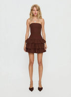 Valentia Tiered Mini Dress Chocolate