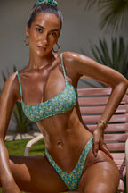 Micro Low Dipped Cheeky Bottom in Turquoise Floral Print