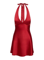 Pelagia Halter Scarf Tie Mini Dress Red