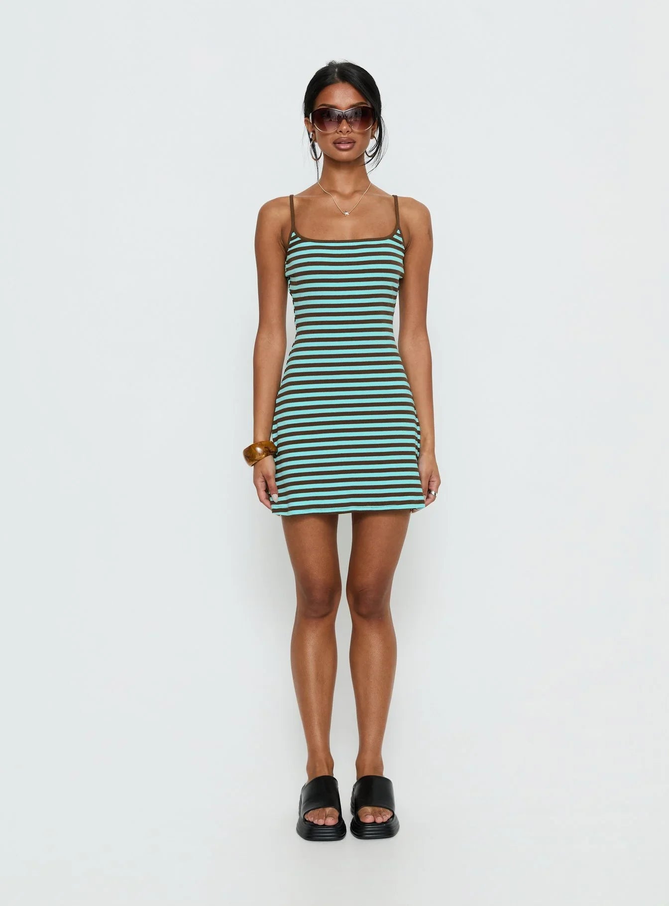 Rydar Scoop Mini Dress Blue / Chocolate Stripe