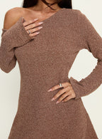 Jaede Off Shoulder Knit Mini Dress Mocha