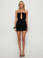 Mystified Halter Plunge Mini Dress Black
