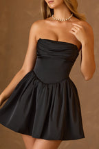 Cowl-Neck Corset Mini Dress in Black