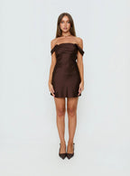 Zabbarra Off The Shoulder Mini Dress Chocolate