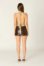 Faux Leather Grommet Mini Skirt