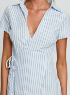 Amarita Wrap Collared Mini Dress Blue Stripe