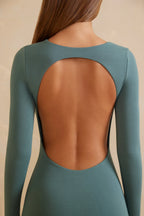Long Sleeve Open Back Mini Dress in Teal