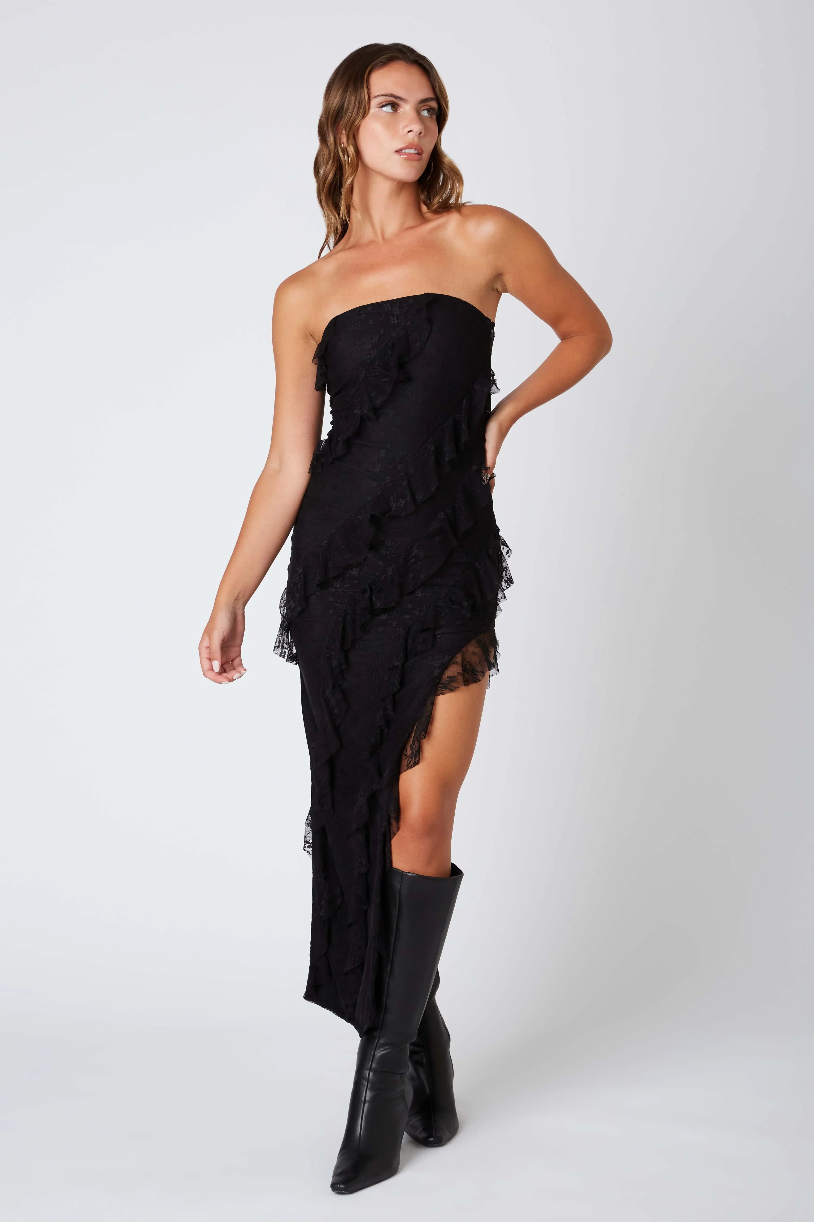 Lace Strapless Maxi Dress