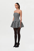 Houndstooth Peplum Tube Mini Dress