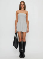 Dalilah Strapless Rib Knit Mini Dress Grey