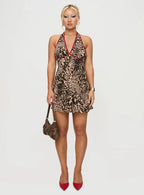 Arzelie Bias Halter Mini Dress Leopard