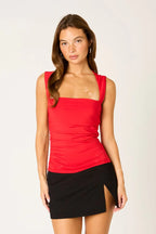 Ruched Square Neck Sleeveless Top