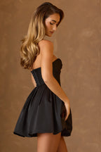 Cowl-Neck Corset Mini Dress in Black