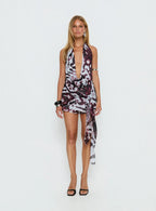Snakepit Halter Plunge Mini Dress Blue Animal