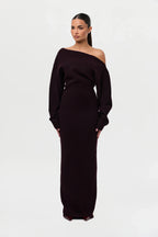 Knit Off-Shoulder Sweater Maxi Dress