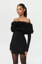 Naked Off-Shoulder Roses Mini Dress