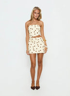 Jasira Strapless Drape Mini Dress Cream / Brown Polka Dot