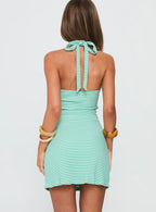 Lucee Halter Mini Dress Green Stripe