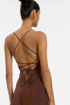 Frill Backless Mini Dress | Chocolate Satin