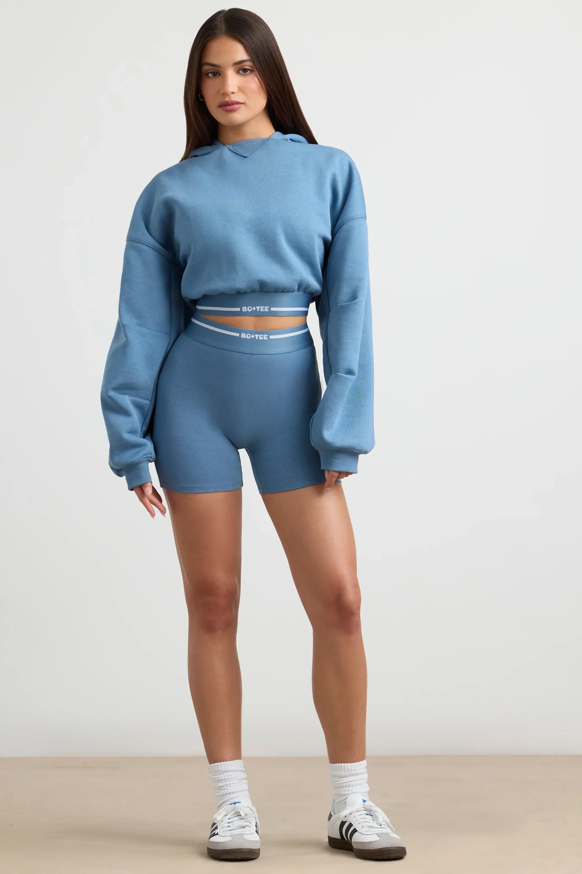 High-Waist Mini Shorts in Steel Blue