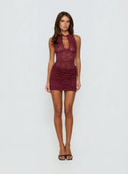 Quinbie Lace Mini Dress Burgundy