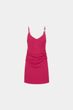 Georgette Draped Mini Dress | Beaded Fuchsia