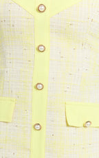 Jada Mini Dress - Sweetheart Neckline Button Up Dress with Hardware Detail in Lemon
