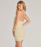 Guinevere Beaded Cowl Halter Mini Dress