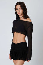 Mesh Cropped Long Sleeve Top