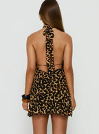 Karolie Halter Plunge Mini Dress Leopard