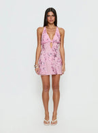 Steffie Beaded Backless Mini Dress Pink