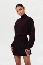 Pleated Knit Sweater Mini Skirt