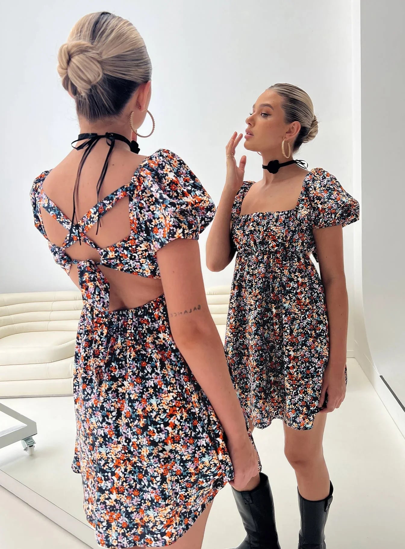 Let's Dance Mini Dress Black Floral