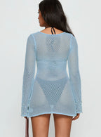 Rain Music Long Sleeve Beaded Knit Mini Dress Blue
