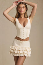 Layered Ruffled Low-Rise Mini Skirt in Ivory