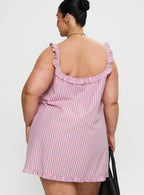 Zalina Babydoll Mini Dress Pink Stripe Curve