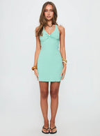 Lucee Halter Mini Dress Green Stripe