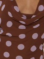 Karolie Halter Plunge Mini Dress Brown / Lilac Polka Dot