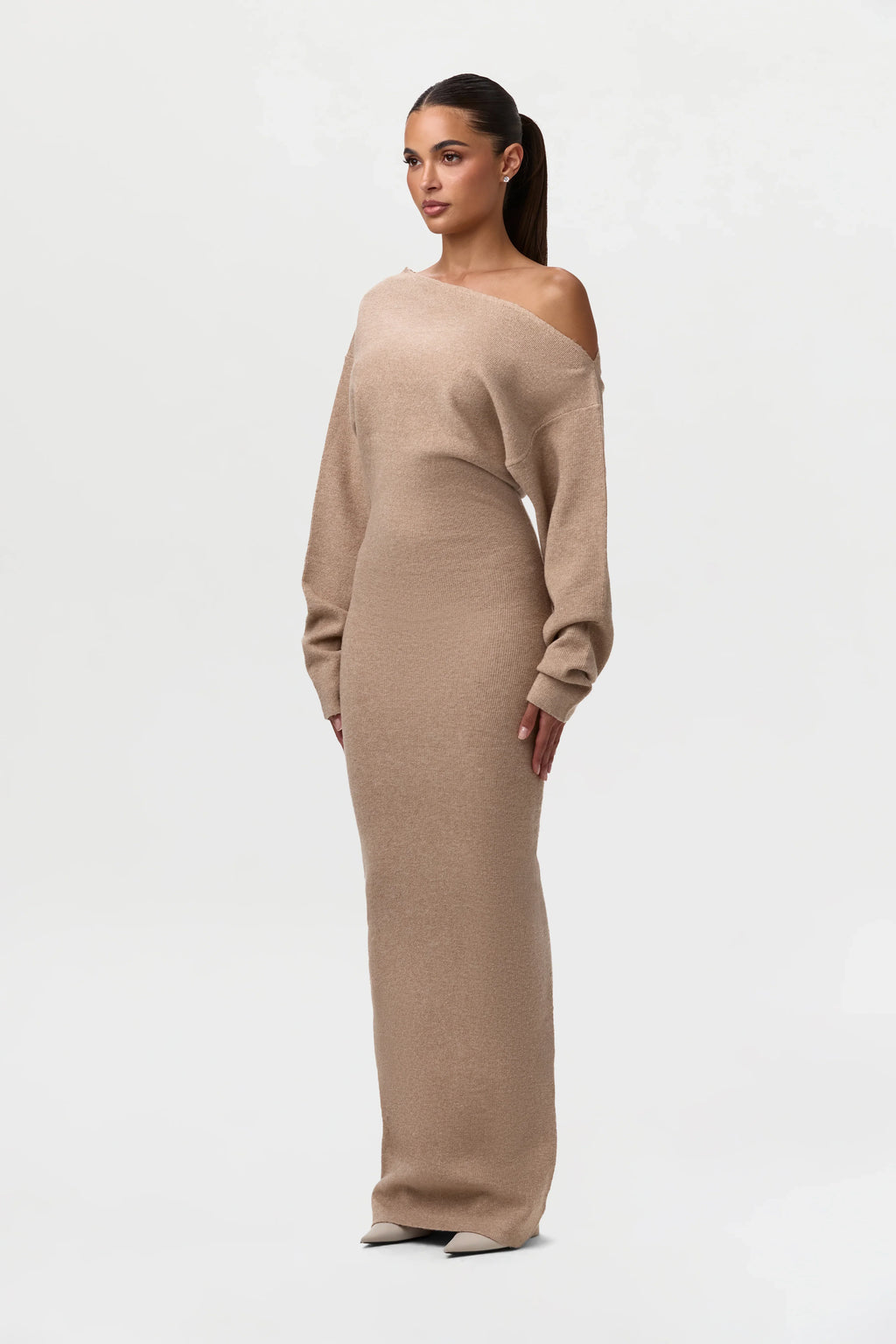 Knit Off-Shoulder Sweater Maxi Dress